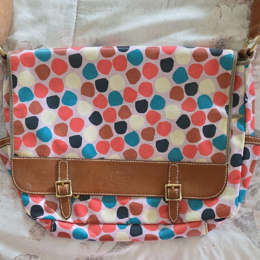 Fossil Pink and Blue Crossbody Bag with Whimsical Design